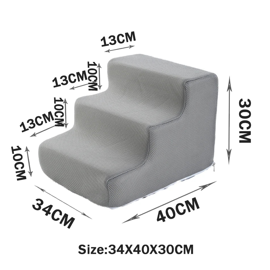 Dimensions de l'escalier pour chat 3 marches : 34 x 40 x 30 cm, marches de 10 cm de haut et 13 cm de profondeur