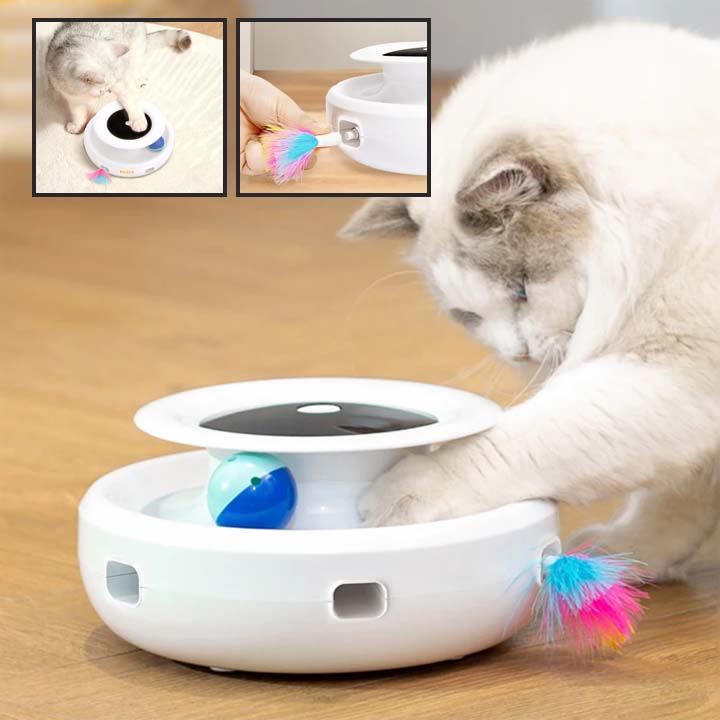 Jouet pour chats - Tour de piste interactif à plumes et à balle - Le Palais des Chats