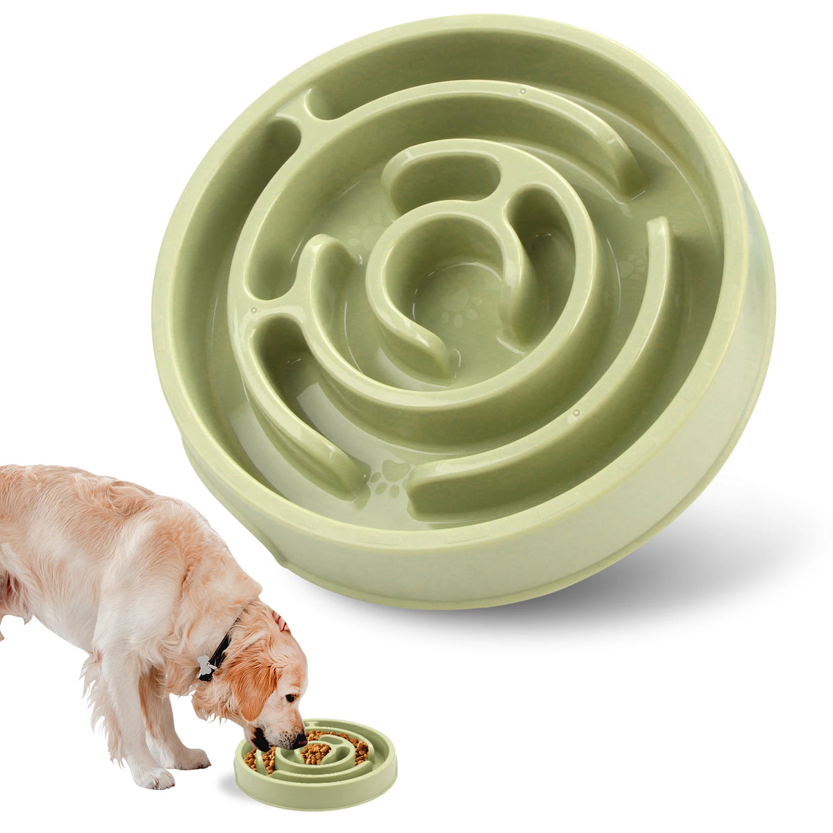 Gamelle anti-glouton pour chat Le Petit Dédale en Vert, labyrinthe vu de trois quarts