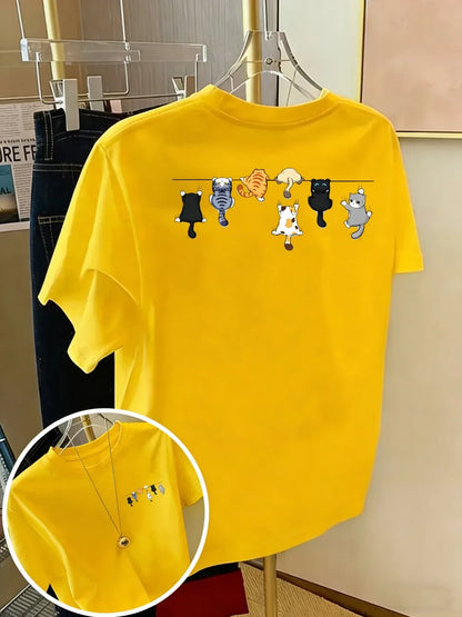 T-shirt chat coton imprimé chatons, coloris jaune