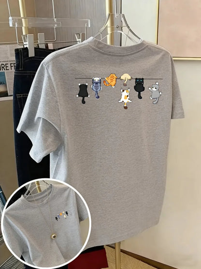 T-shirt chat coton imprimé chatons, coloris gris
