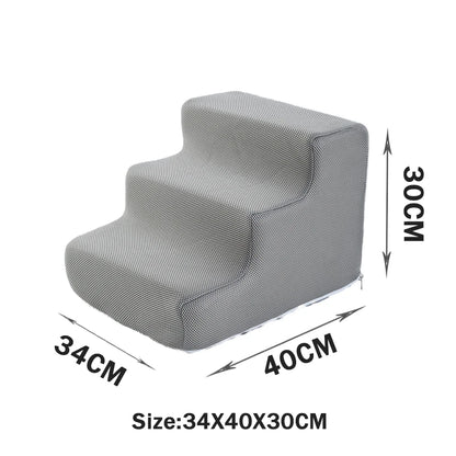 Escalier pour chat en mousse 3 marches, coloris gris clair, housse en maille à fermeture éclair