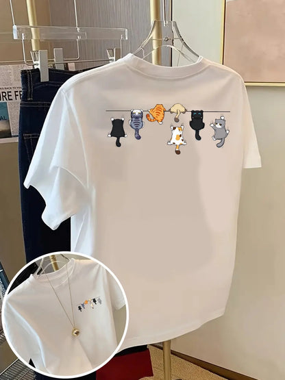 T-shirt chat coton imprimé chatons, coloris blanc