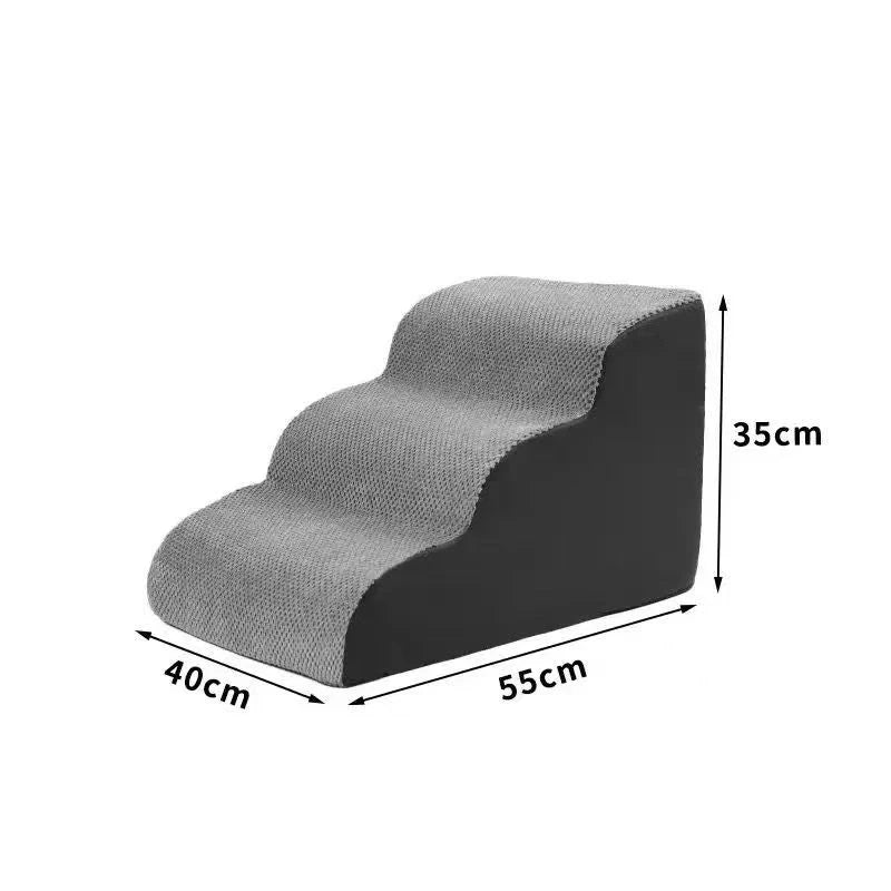 Escalier en mousse pour chat 3 marches, 35 cm de haut, dessus gris et flancs noirs