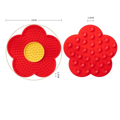 Tapis de léchage pour chat rouge à cœur jaune, face à picots et dos à ventouses, 15 cm de diamètre