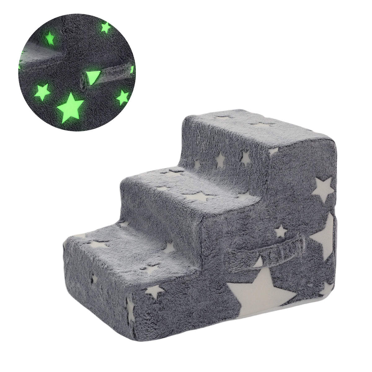 Escalier pour chat en mousse 3 marches La Voie Lactée, peluche grise motif Étoiles