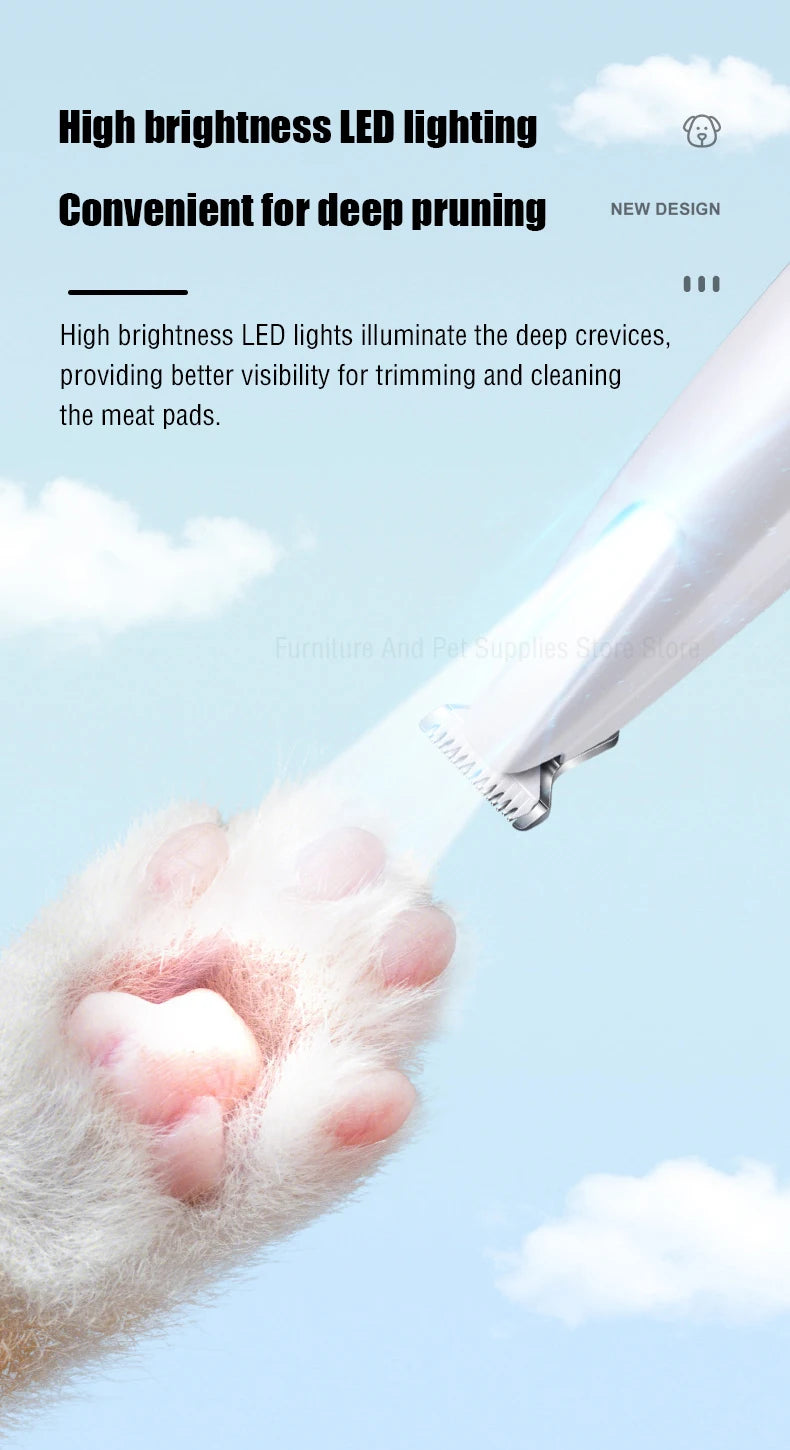 Tondeuse de pattes pour chat : la lumière LED éclaire les coussinets d'une patte de chat