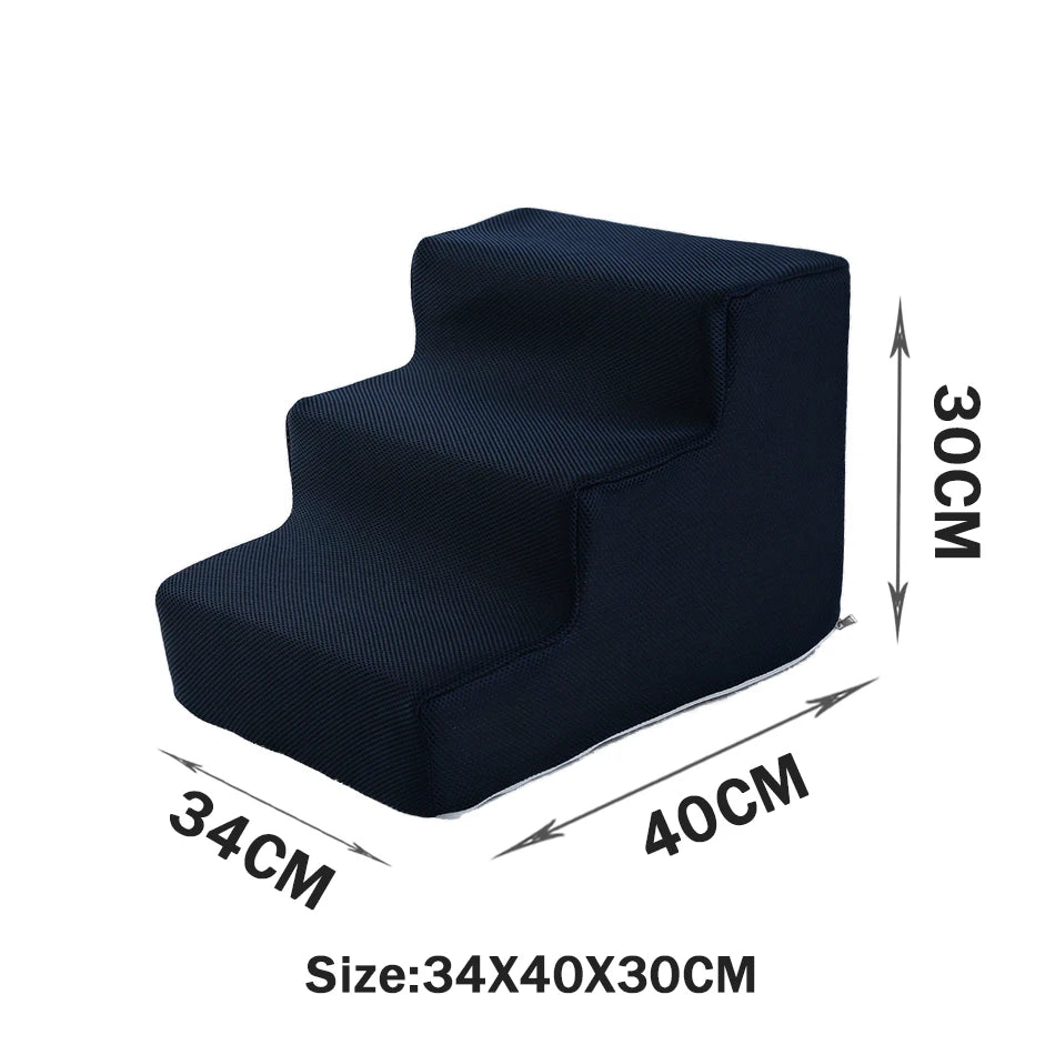 Escalier pour chat en mousse 3 marches, coloris bleu marine, housse en maille