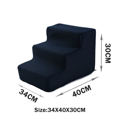 Escalier pour chat en mousse 3 marches, coloris bleu marine, housse en maille