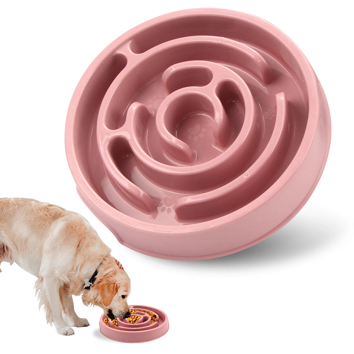 Gamelle anti-glouton pour chat Le Petit Dédale en Rose, labyrinthe vu de trois quarts