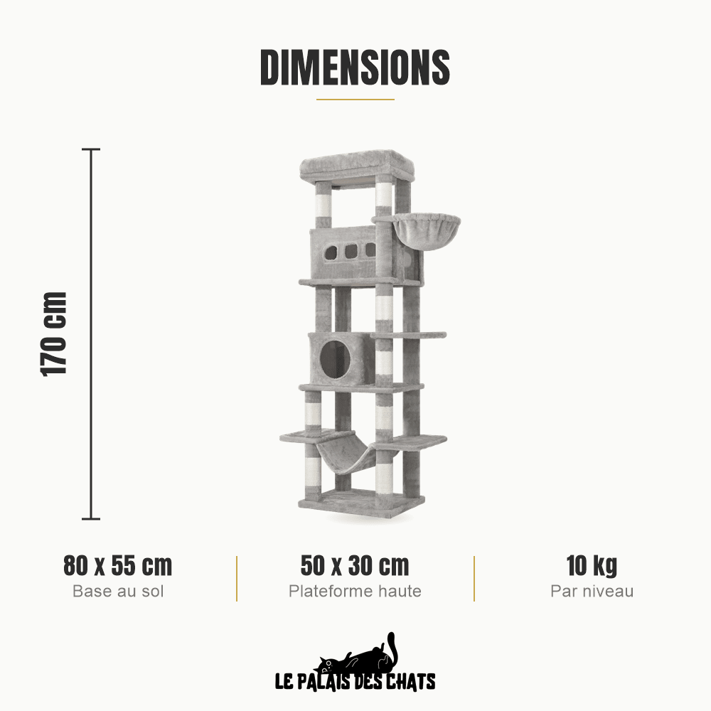 Arbre à chat 170 cm multi-niveaux | Le Perchoir Royal - Le Palais des Chats