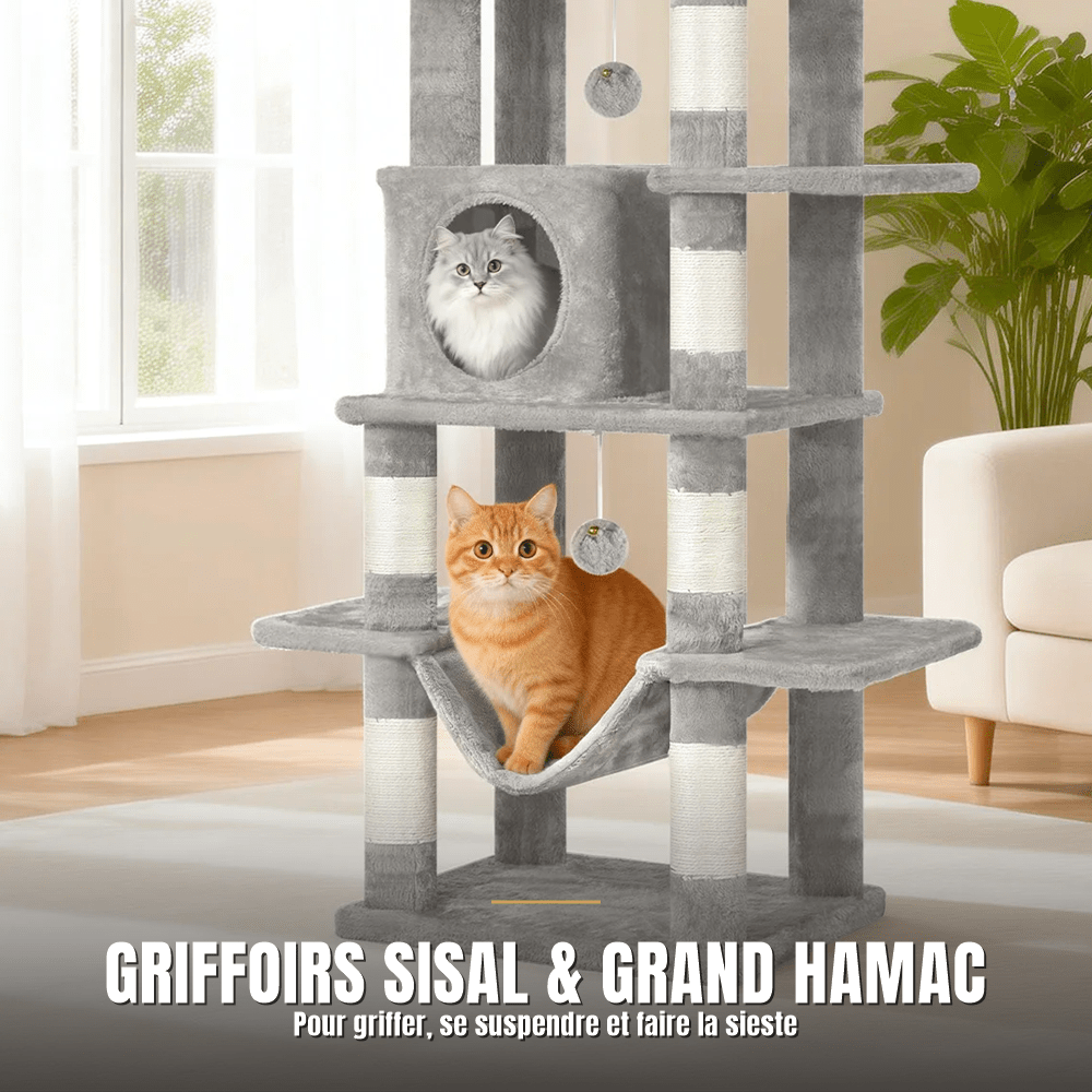 Arbre à chat 170 cm multi-niveaux | Le Perchoir Royal - Le Palais des Chats