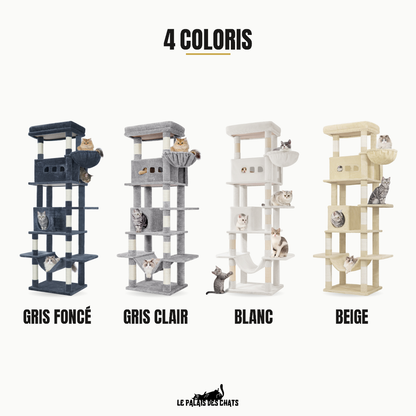 Les 4 coloris de l'arbre à chat très haut Le Belvédère Royal : gris foncé, gris clair, blanc et beige