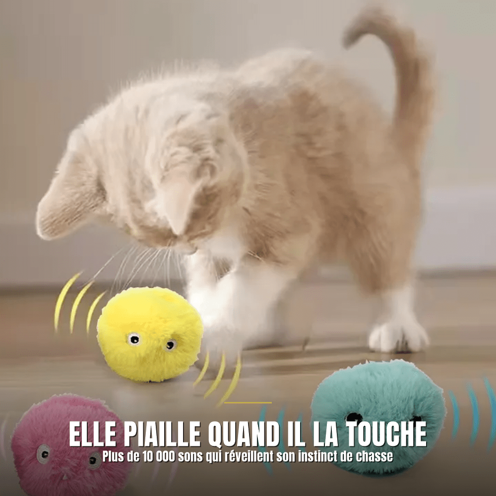 Balle interactive sonore en peluche pour chat | Le Pompon Royal - Le Palais des Chats