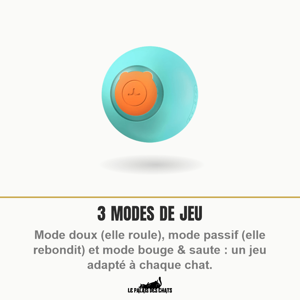 Balle rebondissante automatique pour chat, 3 modes & lumière LED, rechargeable USB | Rebond Royal - Le Palais des Chats