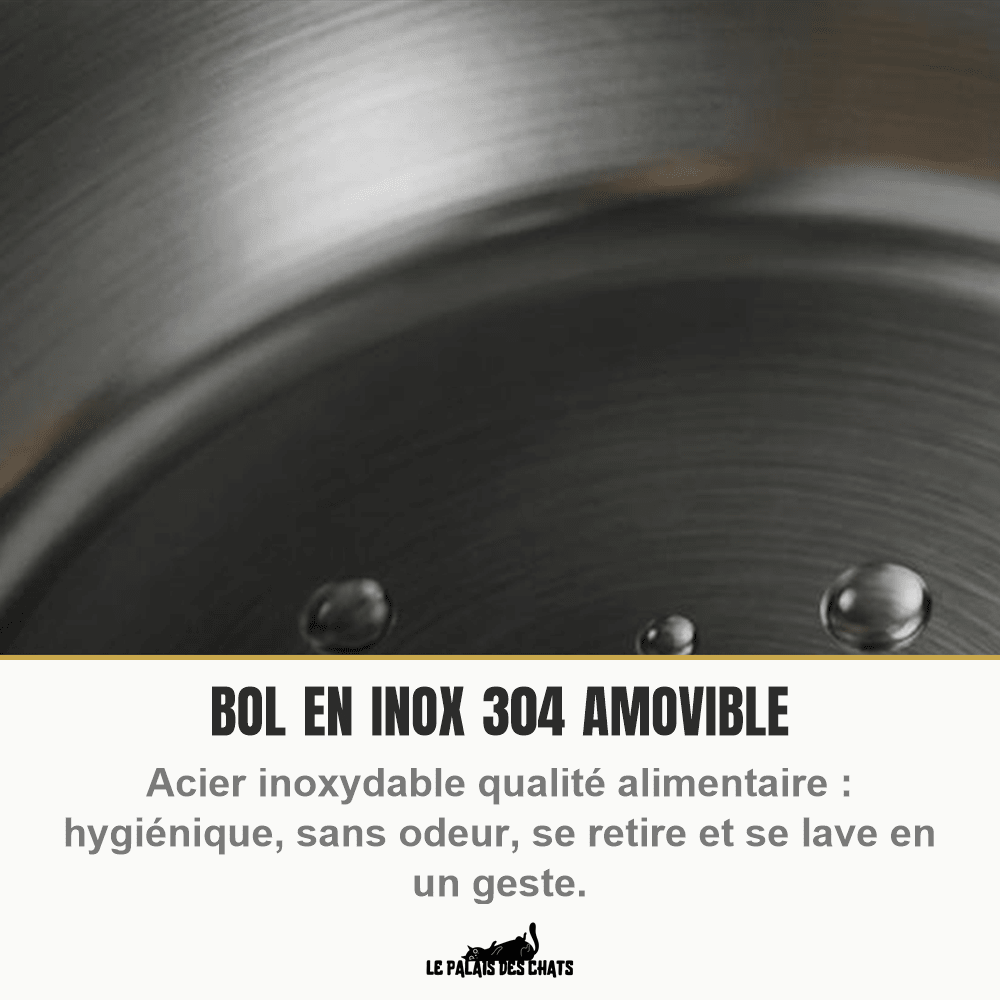 Gamelle surélevée et inclinée pour chat en inox, design chat | La Gamelle Perchée - Le Palais des Chats