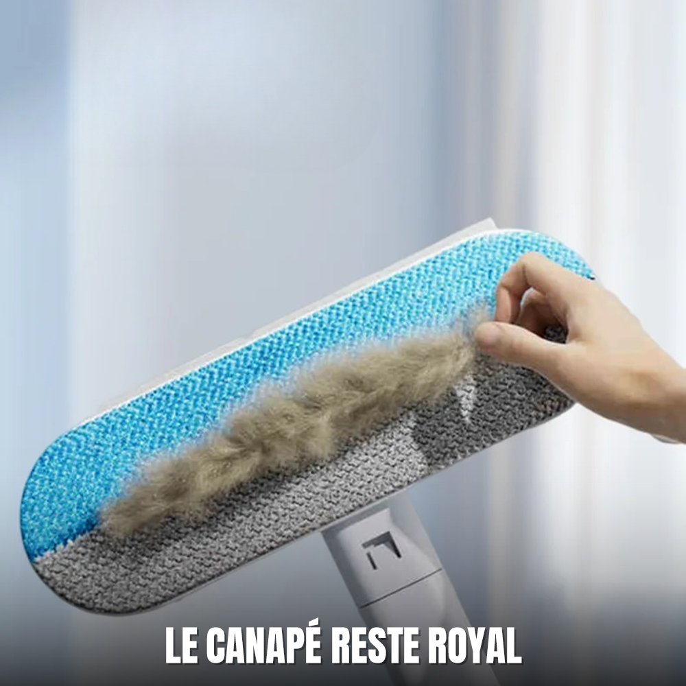 Touffe de poils regroupée sur la tête en velours de la brosse anti-poils, retirée à la main