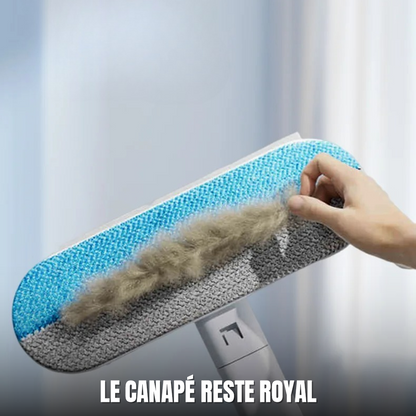 Touffe de poils regroupée sur la tête en velours de la brosse anti-poils, retirée à la main
