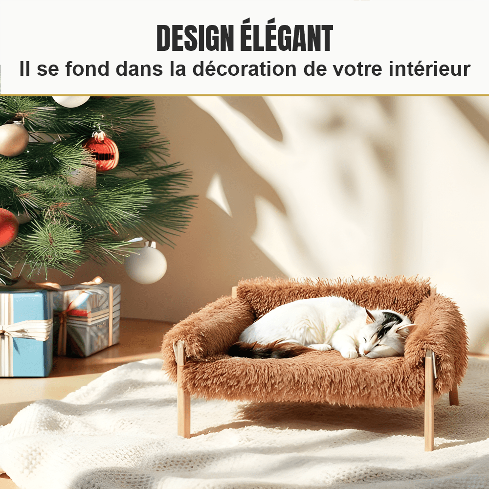 Canapé pour chat WoodLuxe en fausse fourrure, intégré à la décoration du salon
