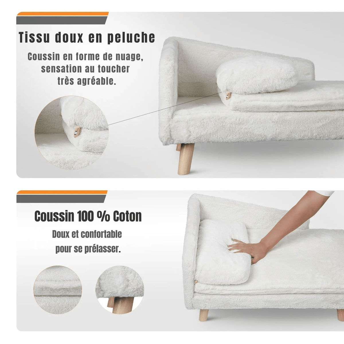 Canapé pour chat Cat Deluxe en tissu doux en peluche, avec coussin en forme de nuage et coussin 100 % coton