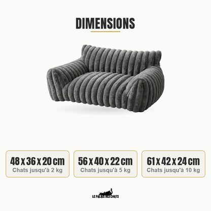 Dimensions du canapé pour chat Royal Sofa : 48 x 36 x 20 cm, 56 x 40 x 22 cm et 61 x 42 x 24 cm, chats jusqu'à 2, 5 et 10 kg