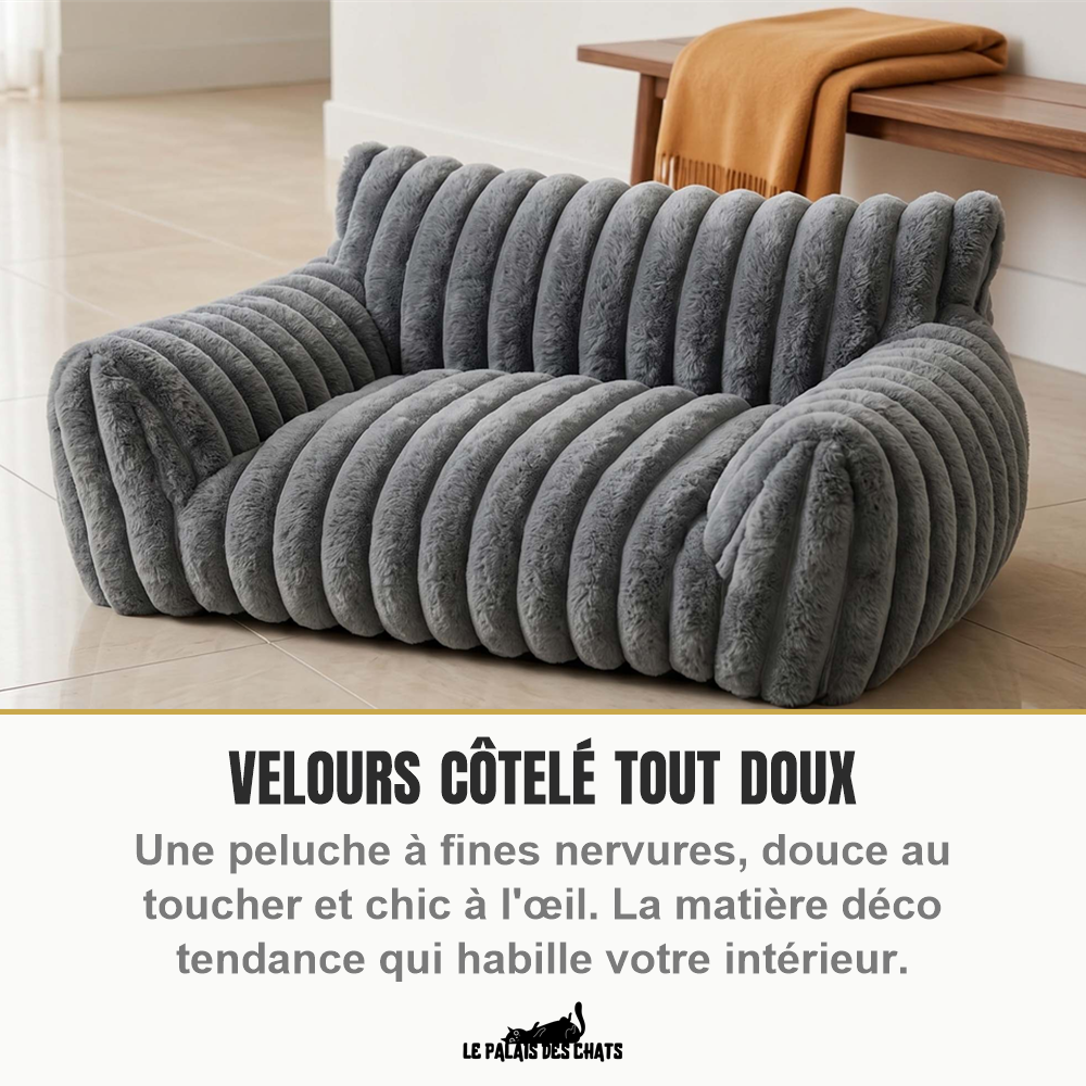 Canapé pour chat Royal Sofa gris en velours côtelé doux au toucher