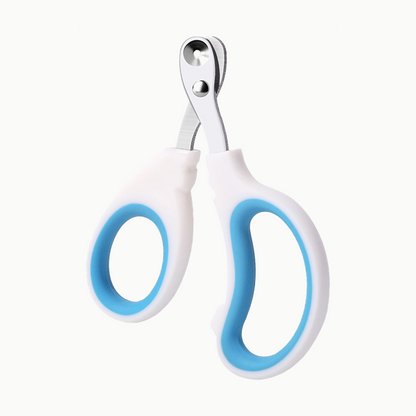 Ciseaux coupe-ongles pour chat à ouverture ronde, corps blanc et anneaux bleus, La Manucure Royale