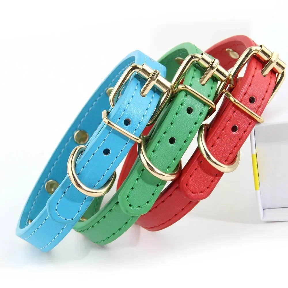 Trois colliers Majesté Céleste bleu turquoise, vert et rouge, vus côté boucle dorée à ardillon