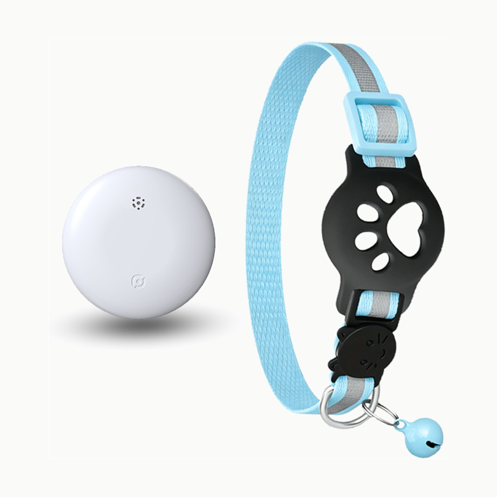 Collier connecté pour chat bleu ciel avec traceur blanc