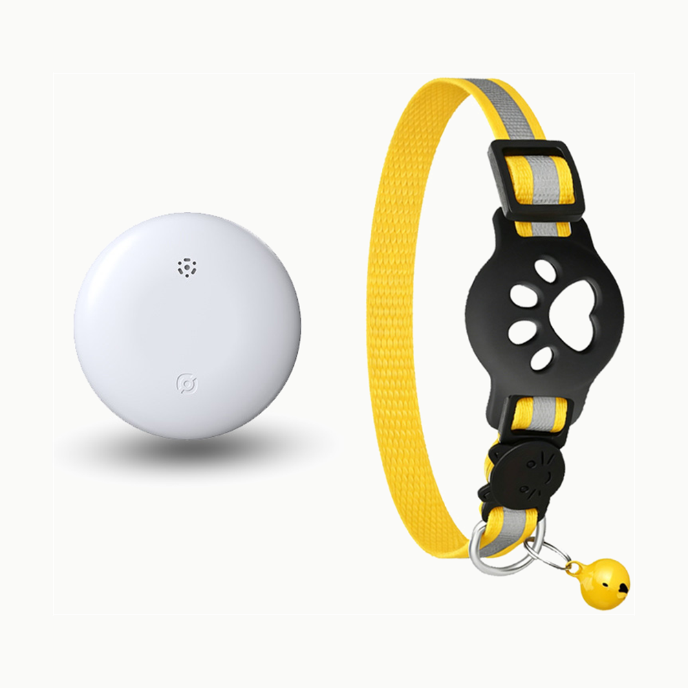 Collier connecté pour chat jaune avec traceur blanc