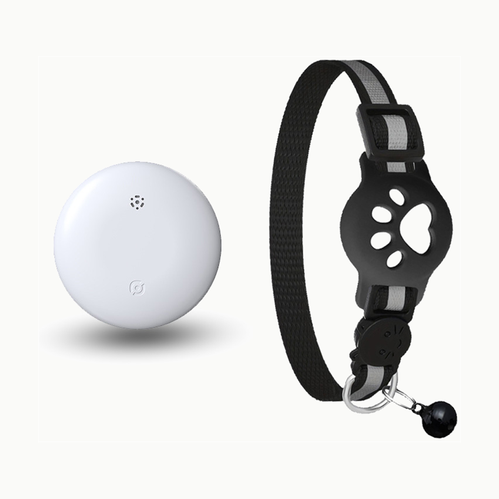 Collier connecté pour chat noir avec traceur blanc