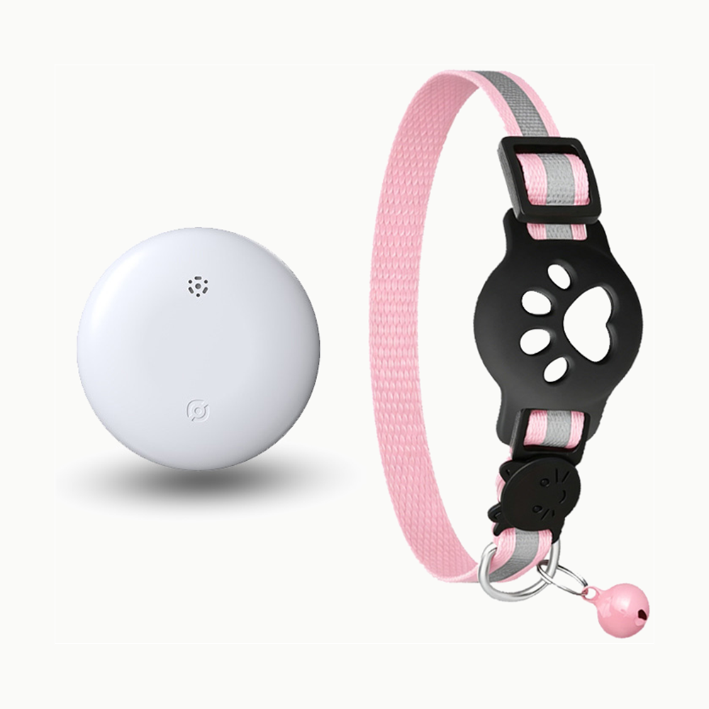 Collier connecté pour chat rose avec traceur blanc