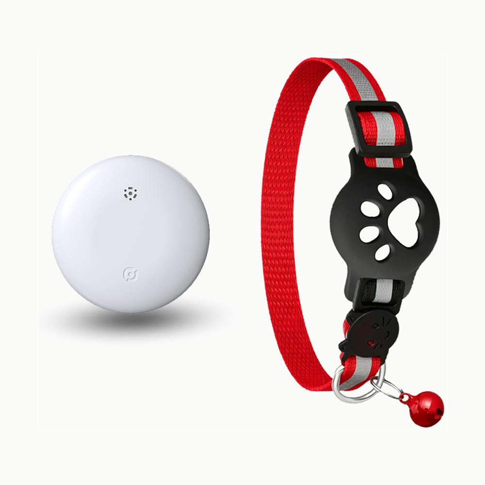Collier connecté pour chat rouge avec traceur blanc