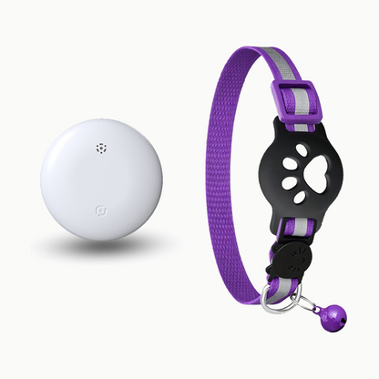 Collier connecté pour chat violet avec traceur blanc