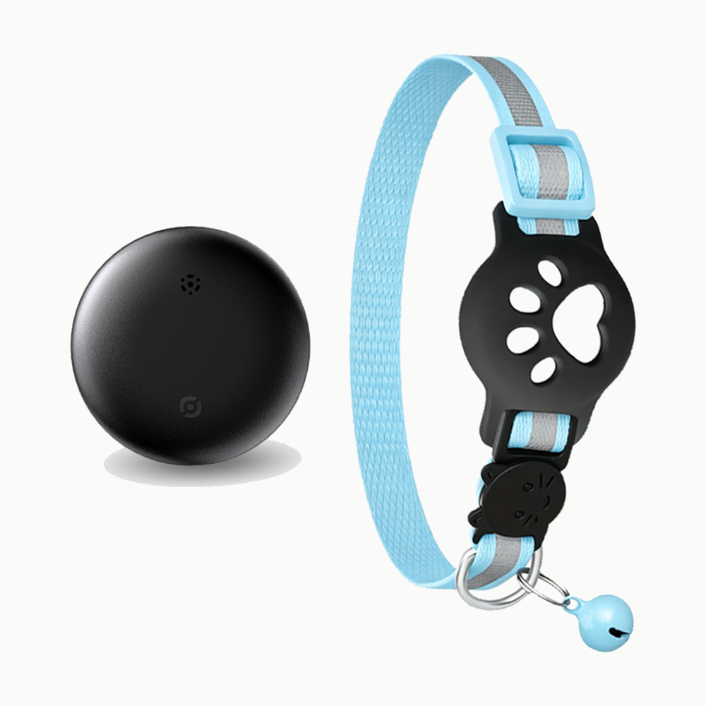 Collier connecté pour chat bleu ciel avec traceur noir