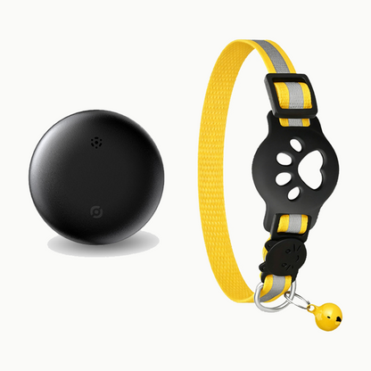 Collier connecté pour chat jaune avec traceur noir