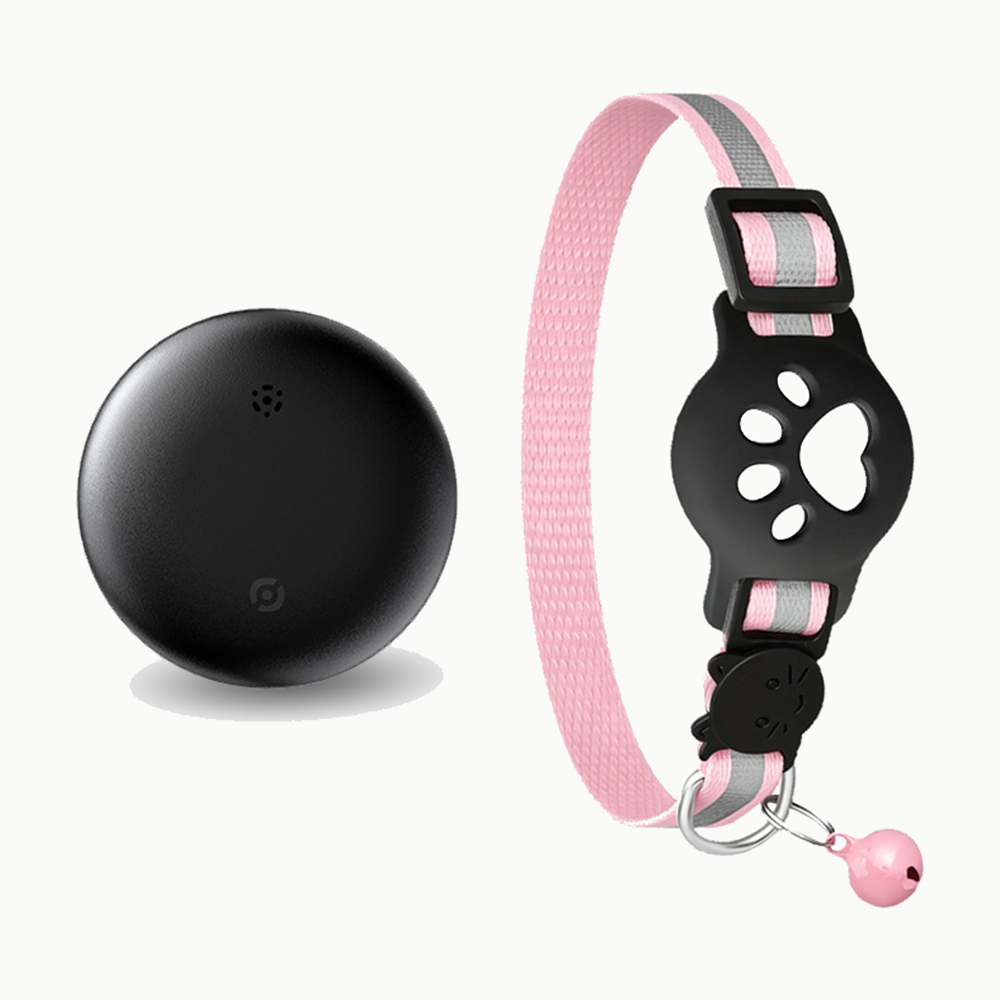 Collier connecté pour chat rose avec traceur noir