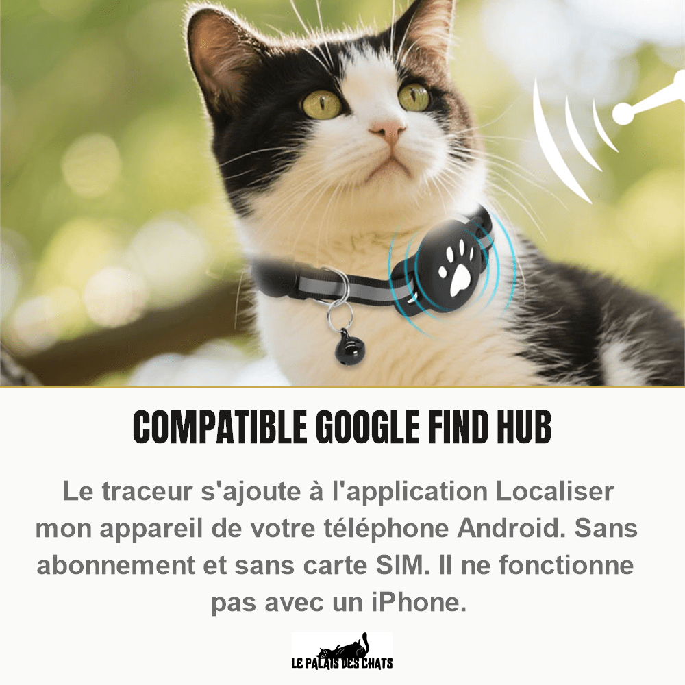 Collier connecté pour chat, traceur Bluetooth Android compatible Google Find Hub | La Patte Connectée - Le Palais des Chats