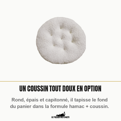 Coussin rond capitonné en peluche blanche, en option avec le hamac pour chat La Balancelle Royale