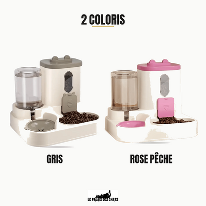 Distributeur automatique 2-en-1 croquettes et eau pour chat La Station Royale, 2 coloris : gris, rose pêche