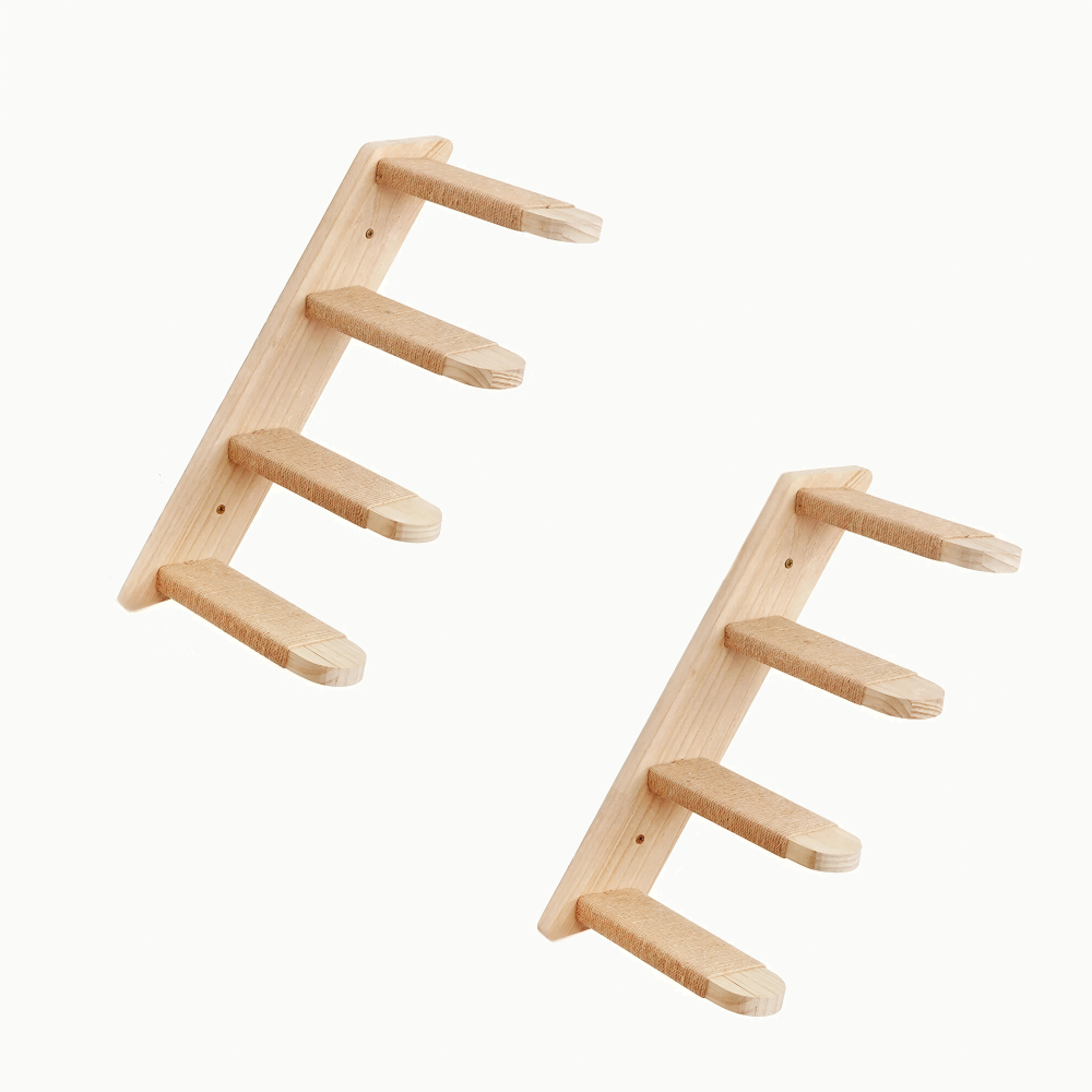 Lot de deux escaliers muraux pour chat en bois brut, marches de 20,5 cm
