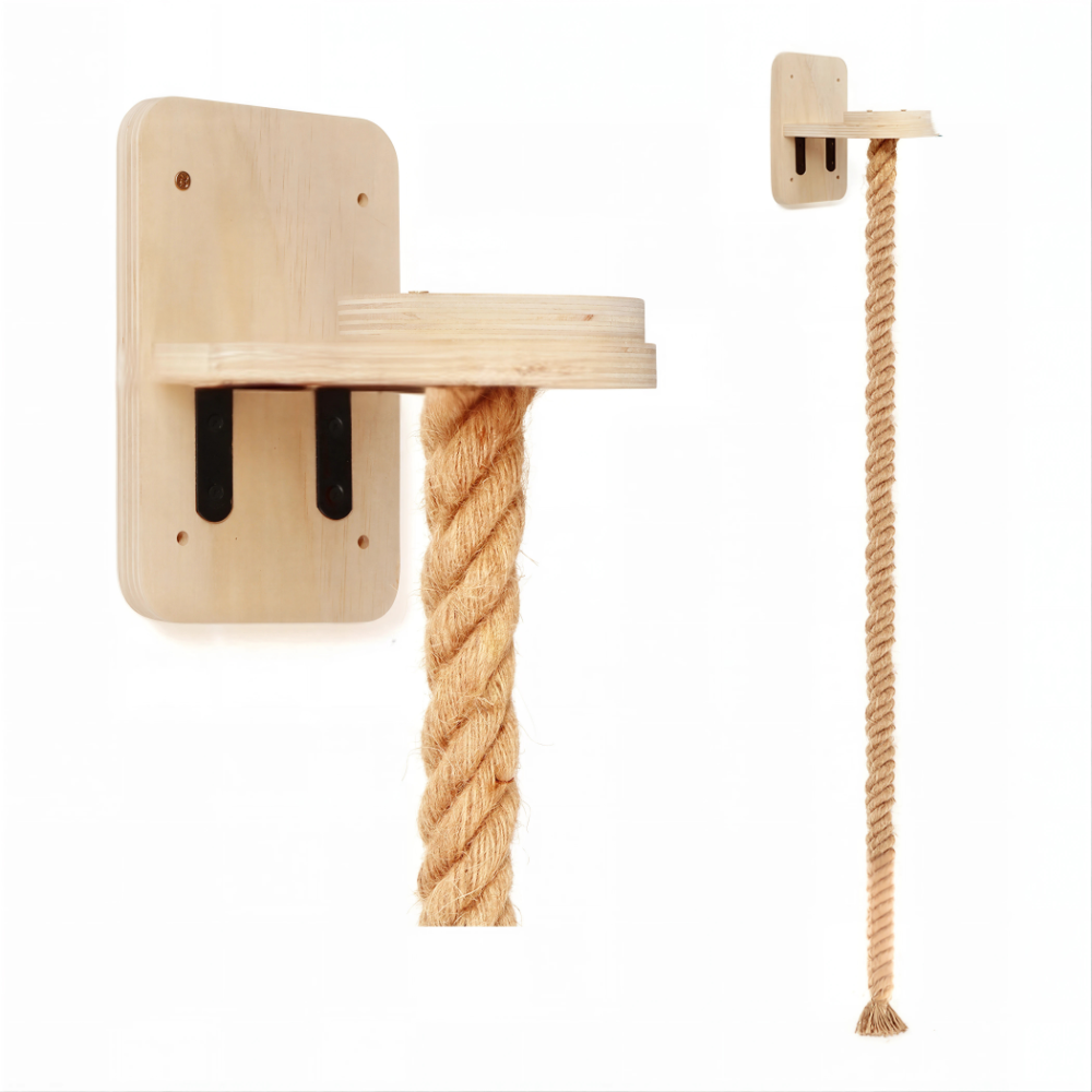 Plateforme murale et corde à grimper de 140 cm pour chat, en bois clair brut
