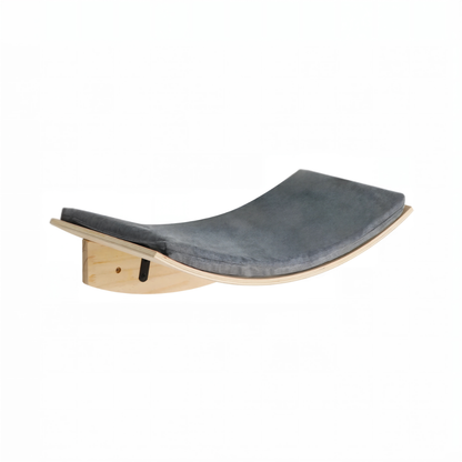 Couchage mural courbé pour chat de 50 x 25 cm avec coussin gris, bois brut