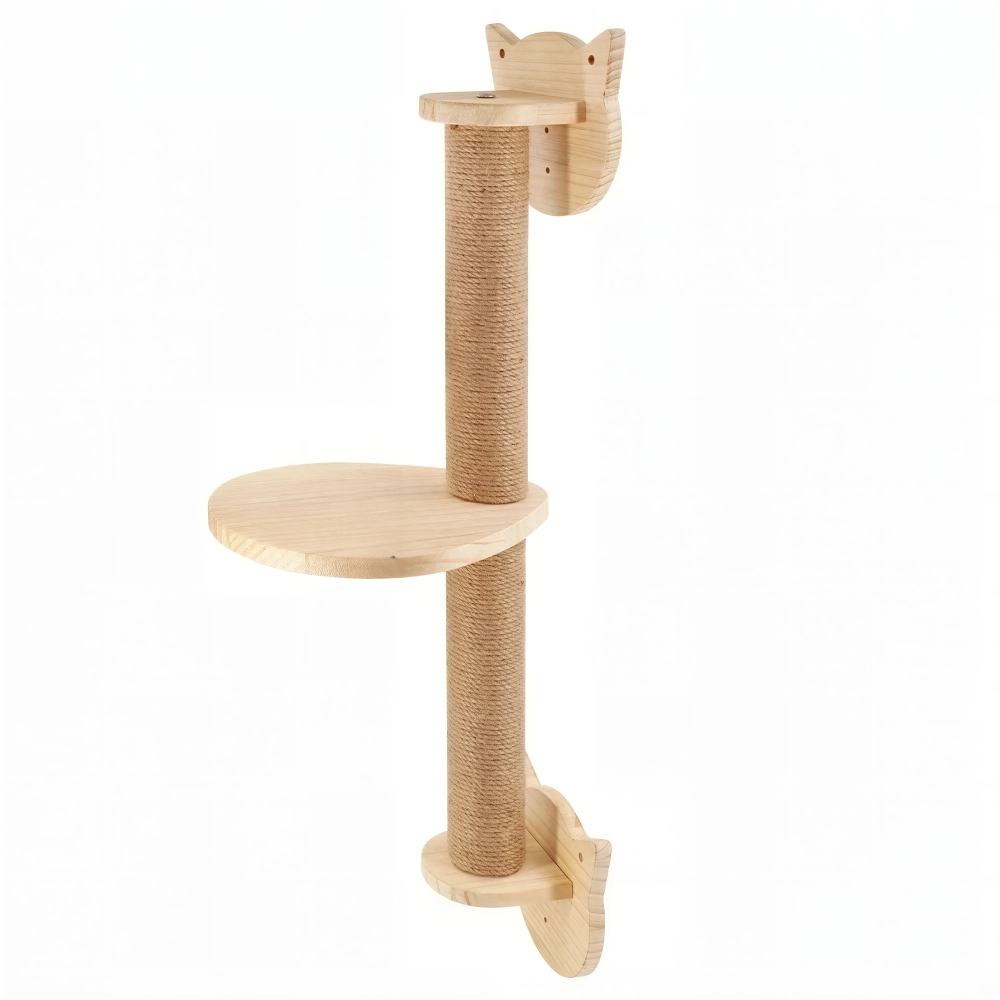Griffoir mural vertical pour chat de 77,5 cm en sisal, plateforme ronde et platines tête de chat