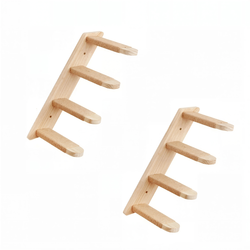 Lot de 2 escaliers muraux pour chat de 40 cm en bois brut, marches de 20,5 cm