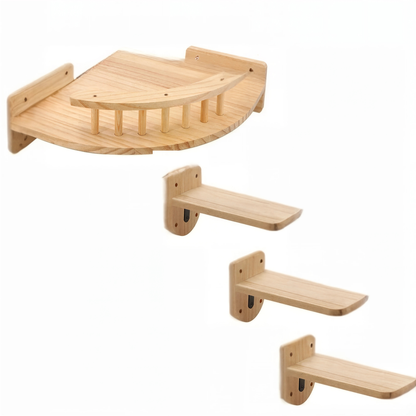 Plateforme d'angle murale pour chat de 31,5 cm à garde-corps et 3 étagères, bois brut