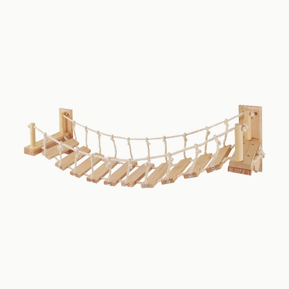 Pont suspendu mural pour chat en pin brut, lattes de bois et cordes, 100 cm