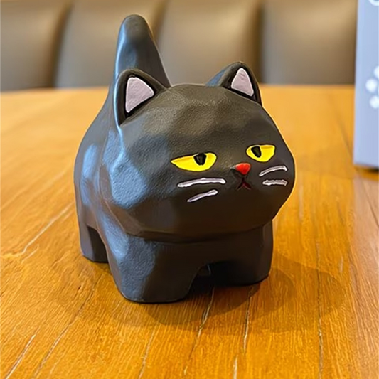 Figurine de chat grognon en résine noir, Le Petit Ronchon