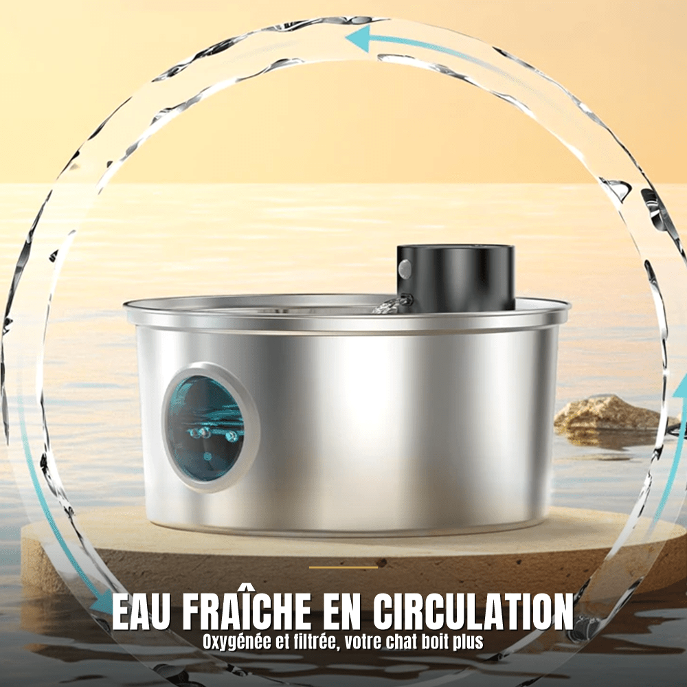 Fontaine à eau pour chat en inox 3,2 L avec capteur et autonomie 45 jours | La Source Impériale - Le Palais des Chats