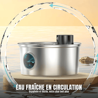 Fontaine à eau pour chat en inox 3,2 L avec capteur et autonomie 45 jours | La Source Impériale - Le Palais des Chats